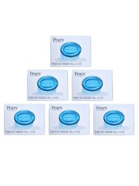 6 Pears Glycerin Soap Bars, Pure & Gentle Transparent Blue w/ Mint Extract 3.5oz